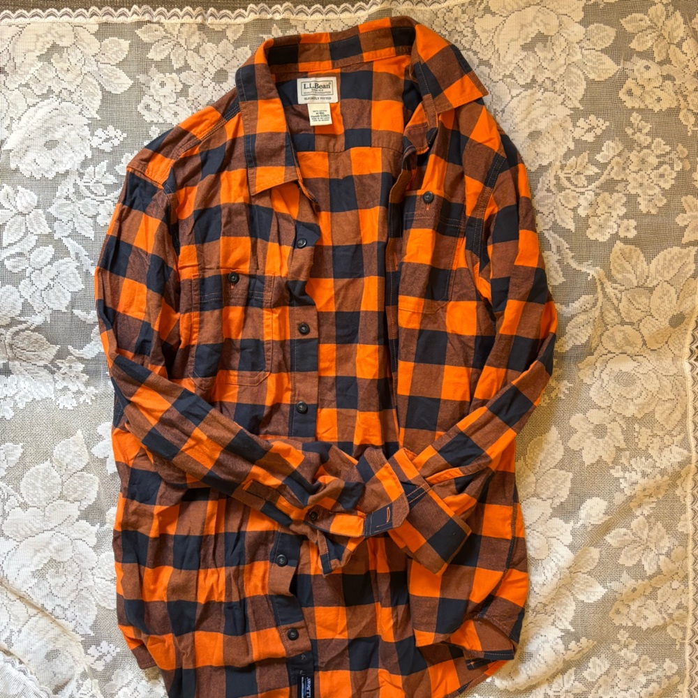 L.L. Bean Men's Orange and Black Checkered Shirt